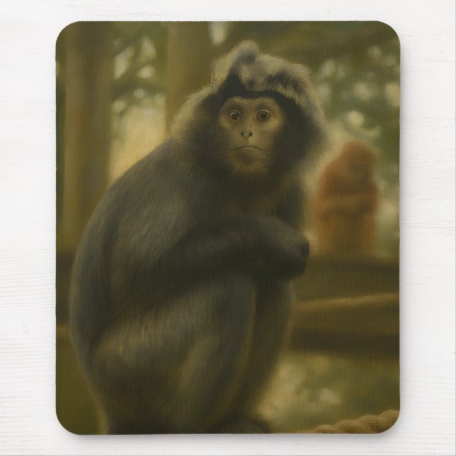 Contemplative Monkey – Serene Wildlife Art Mouse Mat (Front)