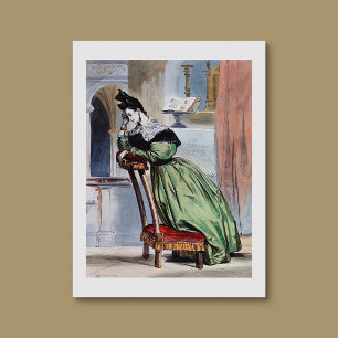 Contemplative Victorian Lady in Green - Elegant Ar Poster