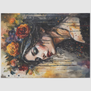 Contemplative Woman with Floral Crown Decoupage  Tissue Paper