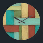 Contempoary Coastal Multicolored Painting Large Clock<br><div class="desc">Aqua,  green,  red and yellow meet in an explosion of colour reminiscent of a pattern on a beach deck. Hanging this contemporary coastal painting on your wall may entice you to take that vacation you've been putting off! Makes a great gift for anyone in need of a beach getaway.</div>