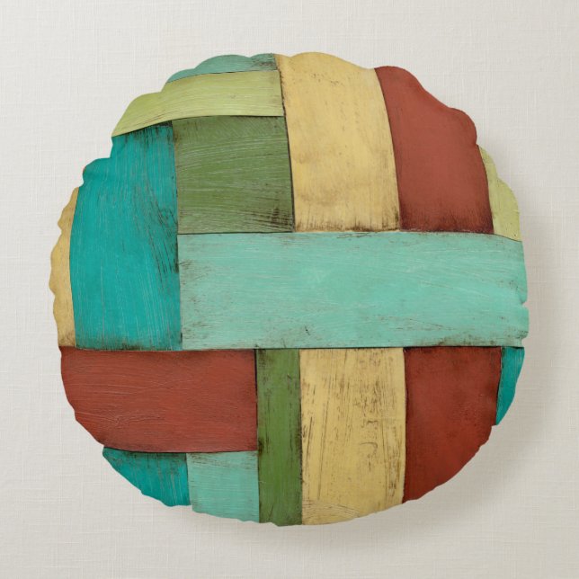 Contempoary Coastal Multicolored Painting Round Cushion (Front)