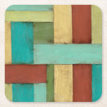 Contempoary Coastal Multicolored Painting Square Paper Coaster<br><div class="desc">Aqua,  green,  red and yellow meet in an explosion of colour reminiscent of a pattern on a beach deck. Hanging this contemporary coastal painting on your wall may entice you to take that vacation you've been putting off! Makes a great gift for anyone in need of a beach getaway.</div>
