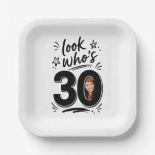 Contemporary 30th Birthday Party Photo Frame Paper Plate