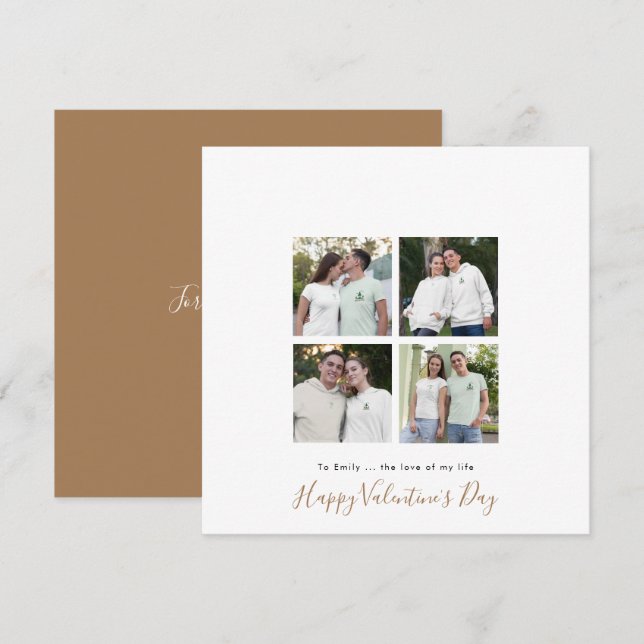Contemporary 4 photo collage Custom Gold Valentine Holiday Card (Front/Back)