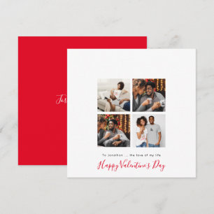 Contemporary 4 photo collage Custom Red Valentine Holiday Card