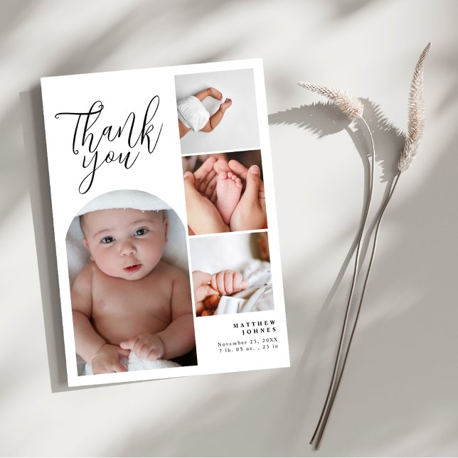 Contemporary 4 Photo Collage Elegant Baby Shower Thank You Card (Creator Uploaded)
