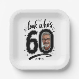Contemporary 60th Birthday Party Photo Frame Paper Plate