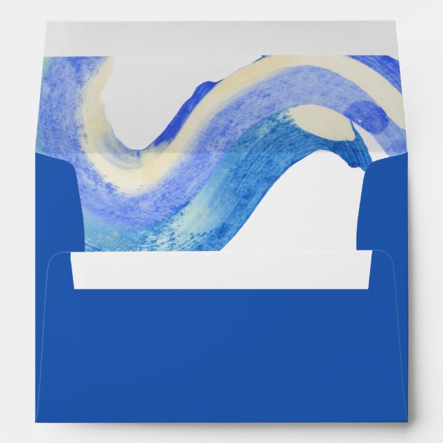 Contemporary Abstract Art Blue Watercolor Wedding  Envelope (Back (Bottom))