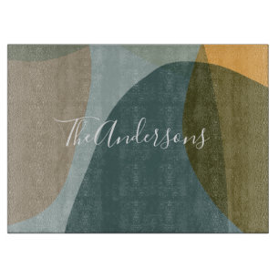 Contemporary Abstract Art in Teal Personalised  Cutting Board