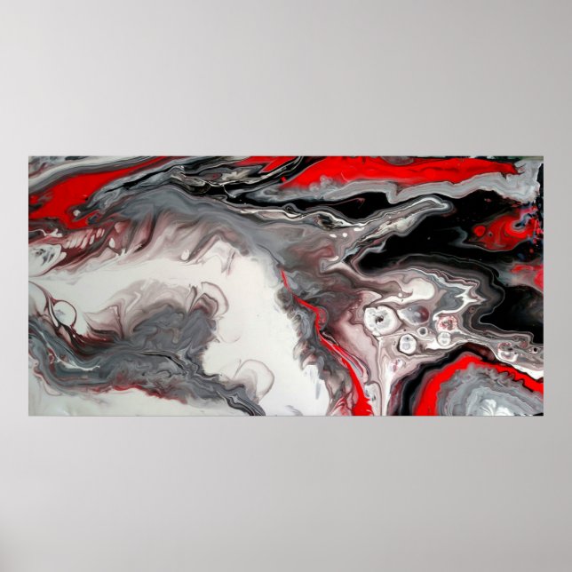Contemporary Abstract - Black, Silver and Red Poster (Front)
