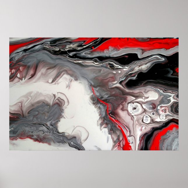 Contemporary Abstract - Black, Silver and Red Poster (Front)