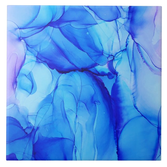 Contemporary Abstract Blue and Purple Ink Art Tile (Front)