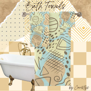 Contemporary Abstract Blue, Yellow, Melon, Brown Bath Towel Set