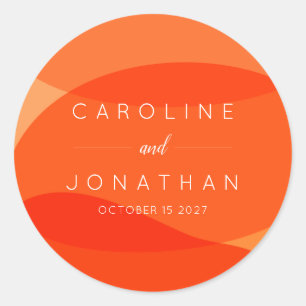 Contemporary Abstract Chic Orange Custom Wedding  Classic Round Sticker