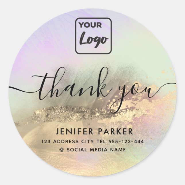 Contemporary abstract custom logo thank you classic round sticker (Front)