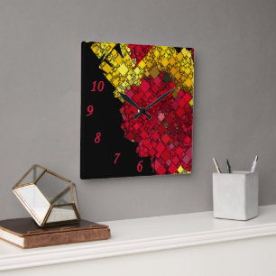 Contemporary Abstract Geometric Five Red Numbers Square Wall Clock