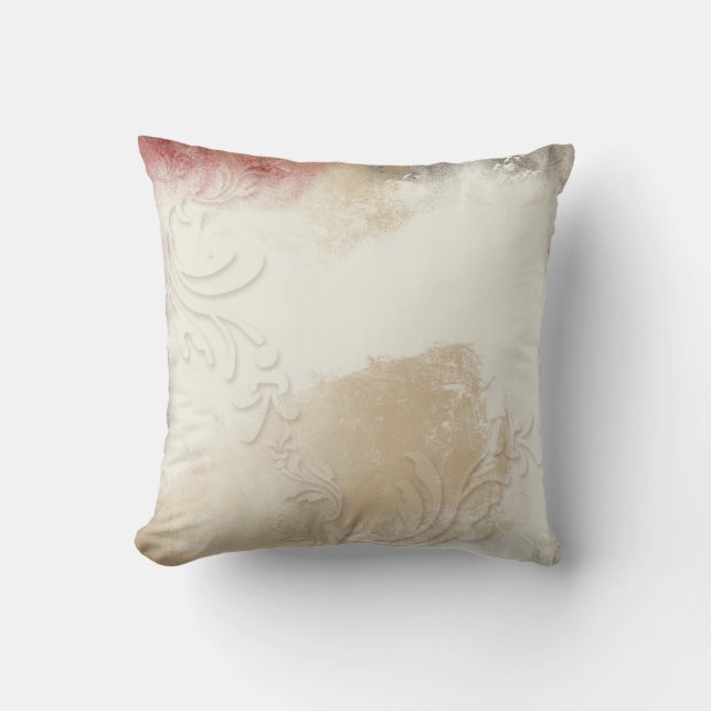 Contemporary Abstract Gold, Red and Grey Swirl Cushion (Front)