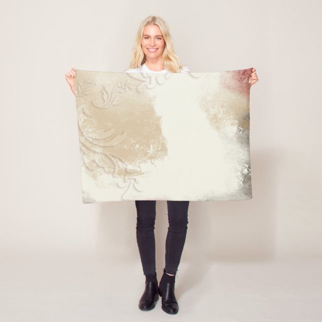 Contemporary Abstract Gold Red Grey Art Fleece Blanket (In Situ)