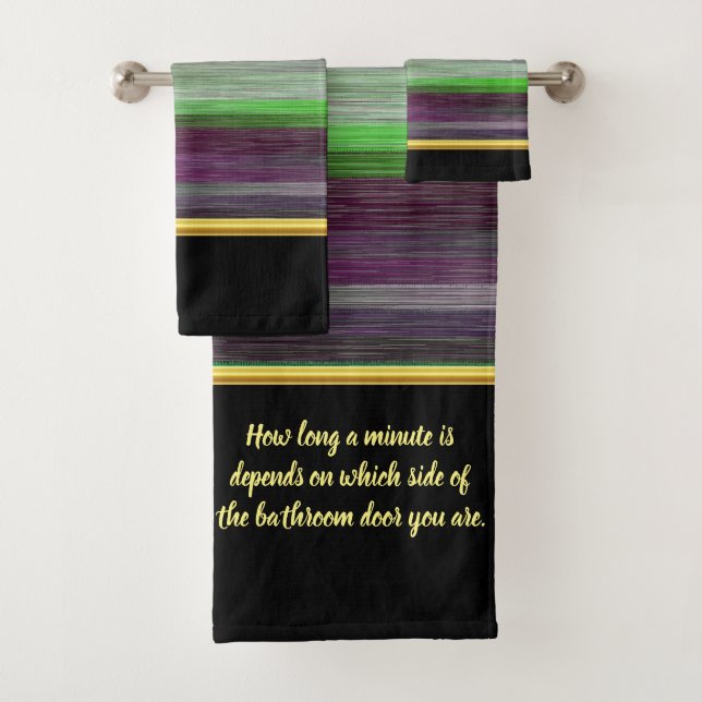 Contemporary abstract in green purple grey bath to towel set (Insitu)