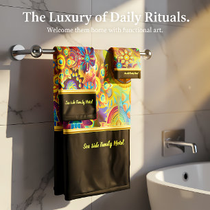 Contemporary abstract in multi colour gold foil bath towel set