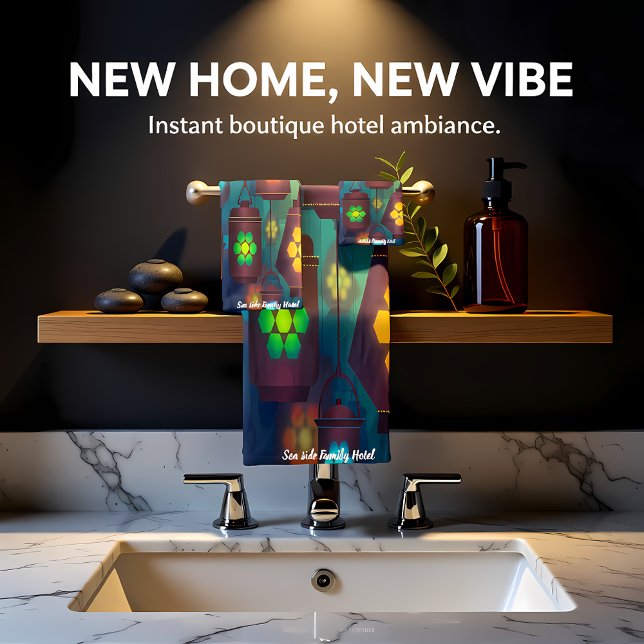 Contemporary abstract in multi colour lantern 2 bath towel set (Creator Uploaded)