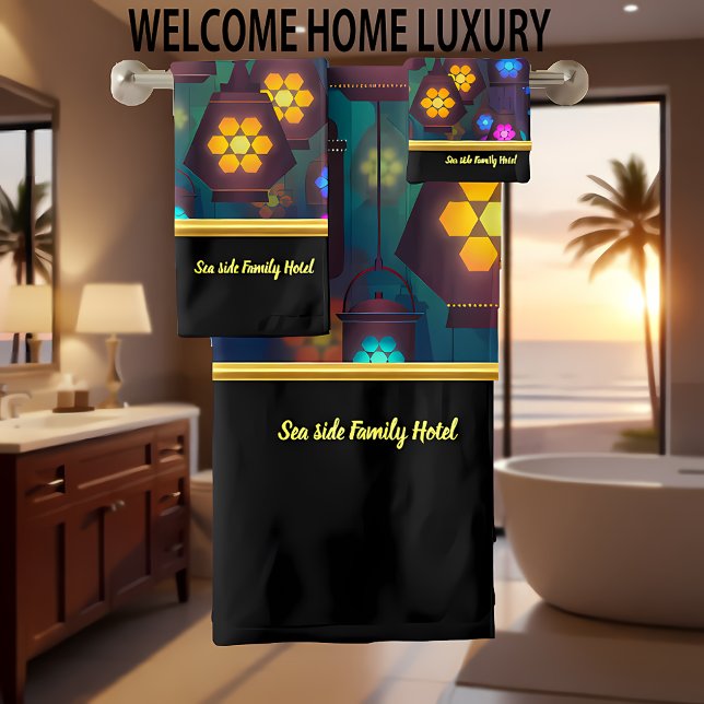 Contemporary abstract in multi colour lantern bath towel set (Creator Uploaded)