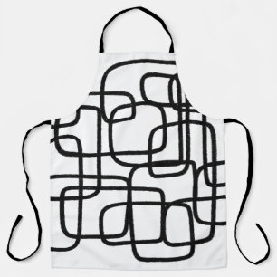 Contemporary Abstract Line Art Black And White Apron
