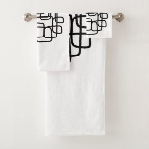 Contemporary Abstract Line Art Black And White  Bath Towel Set