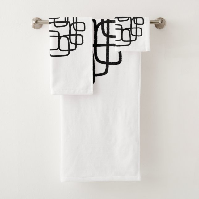 Contemporary Abstract Line Art Black And White  Bath Towel Set (Insitu)