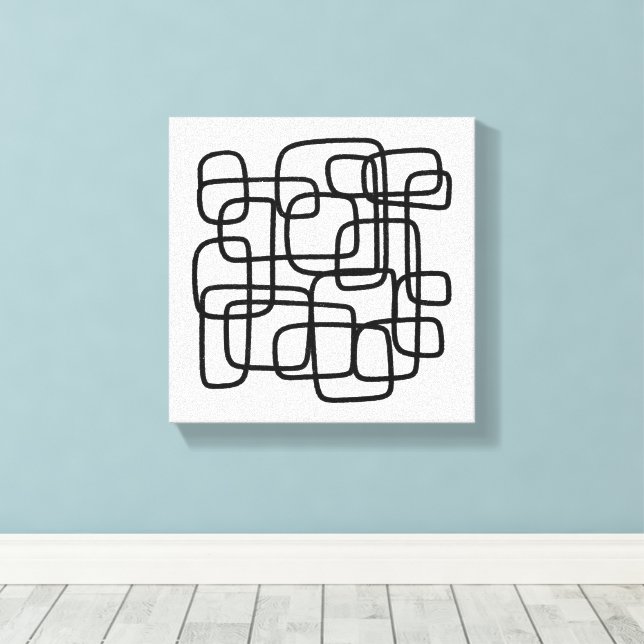 Contemporary Abstract Line Art Black And White  Canvas Print (Insitu(Wood Floor))