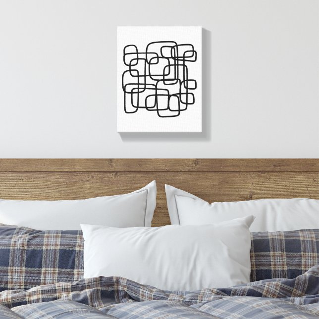 Contemporary Abstract Line Art Black And White  Canvas Print (Insitu(Bedroom))