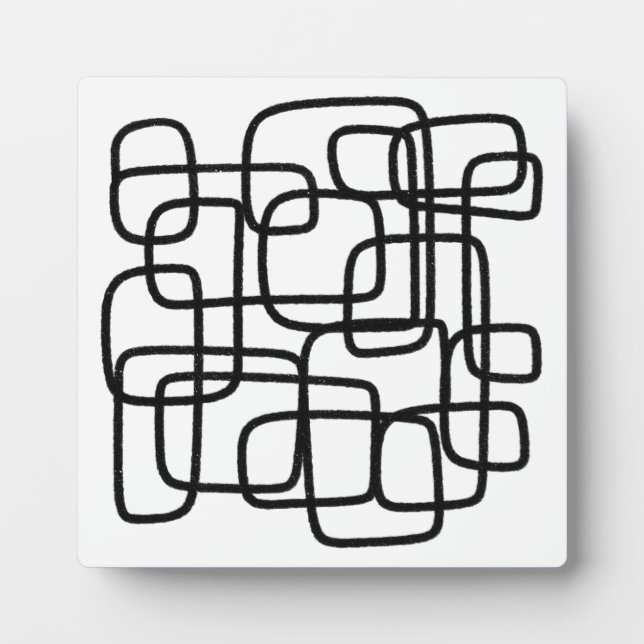 Contemporary Abstract Line Art Black And White Plaque (Front)