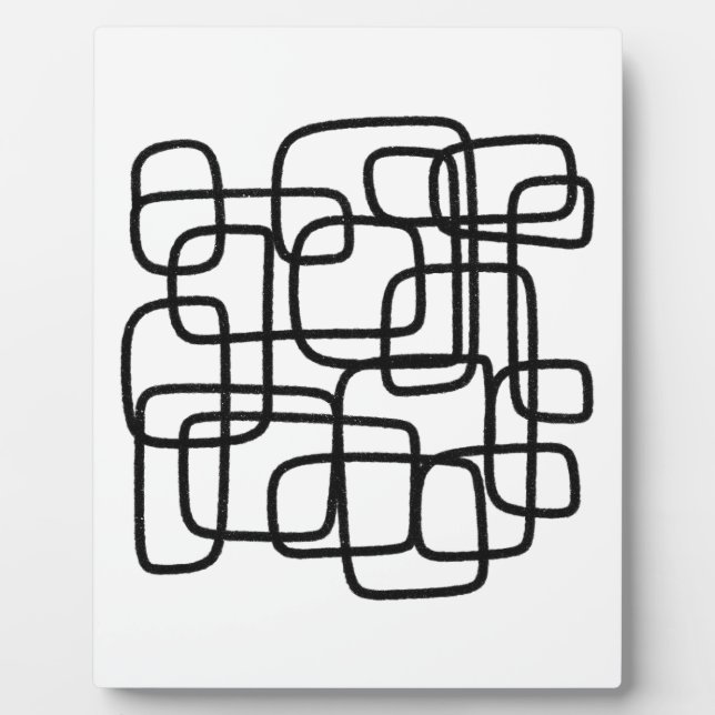 Contemporary Abstract Line Art Black And White  Plaque (Front)