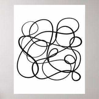Contemporary Abstract Line Art Black And White  Poster