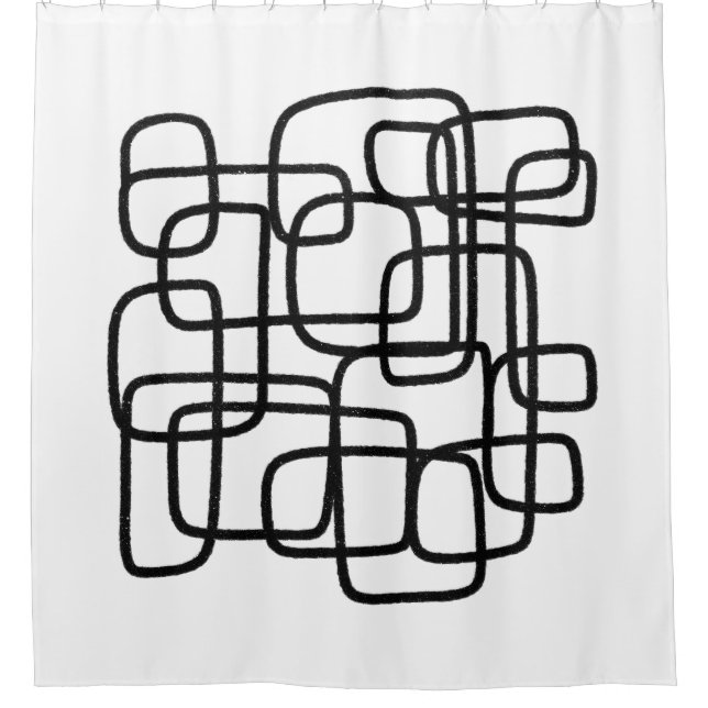 Contemporary Abstract Line Art Black And White  Shower Curtain (Front)