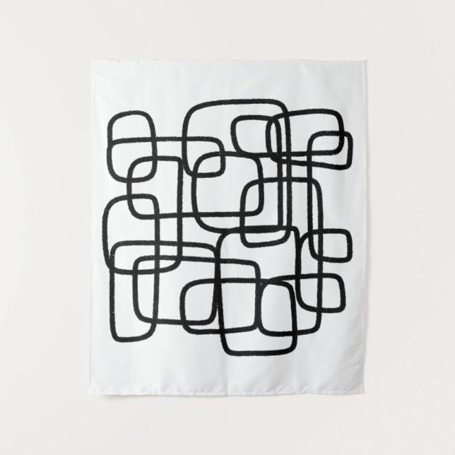 Contemporary Abstract Line Art Black And White  Tapestry (Front)