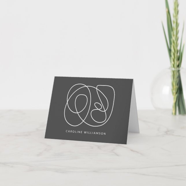 Contemporary Abstract Line Art Black Personalised Thank You Card (Front)