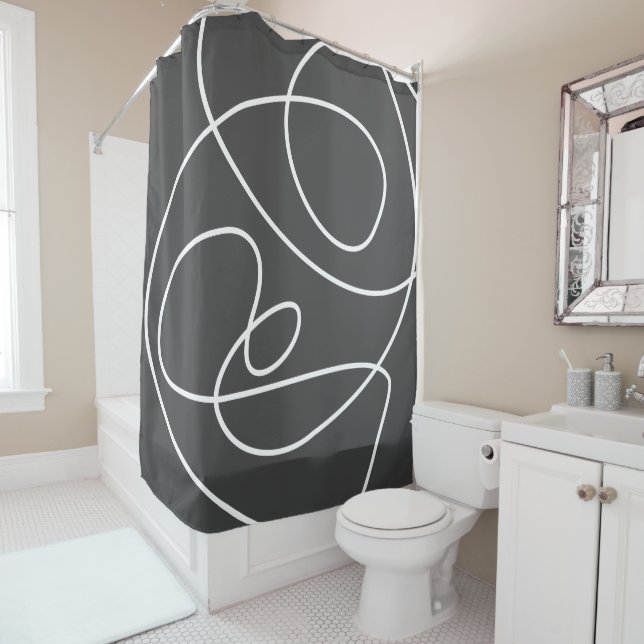 Contemporary Abstract Modern Art Chic Black White  Shower Curtain (In Situ)