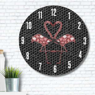 Contemporary Abstract Modern Black Pink Flamingo Large Clock