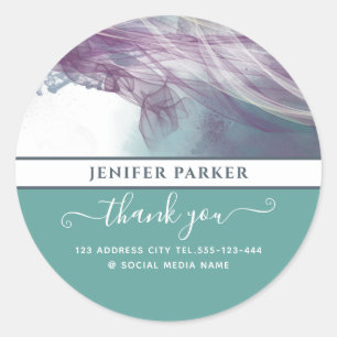 Contemporary abstract modern script thank you cla classic round sticker