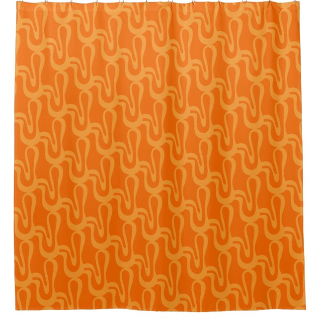 Contemporary Abstract Pop Wiggle Pattern in Orange Shower Curtain (Front)