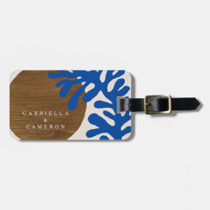 Contemporary Abstract Shapes Art Blue Tan Name Luggage Tag