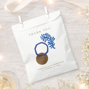 Contemporary Abstract Shapes Art Blue Tan Wedding  Favour Bags