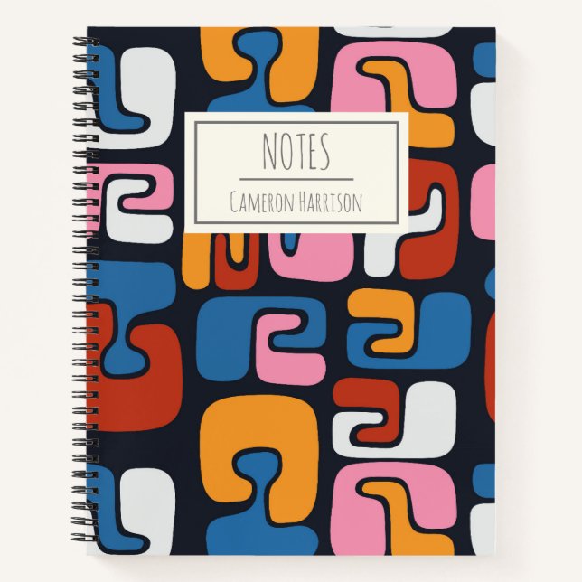 Contemporary Abstract Shapes Retro Personalised Notebook (Front)