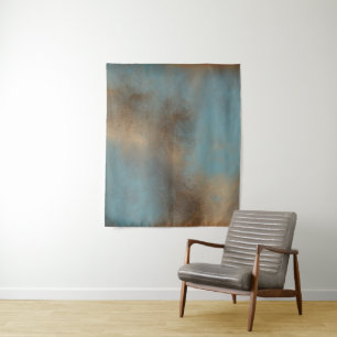 Contemporary Abstract Teal-Blue Gold Brown Tapestry