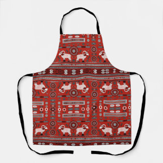 Contemporary African Apron in Red and White