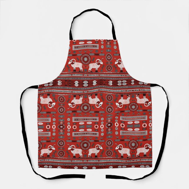 Contemporary African Apron in Red and White (Front)