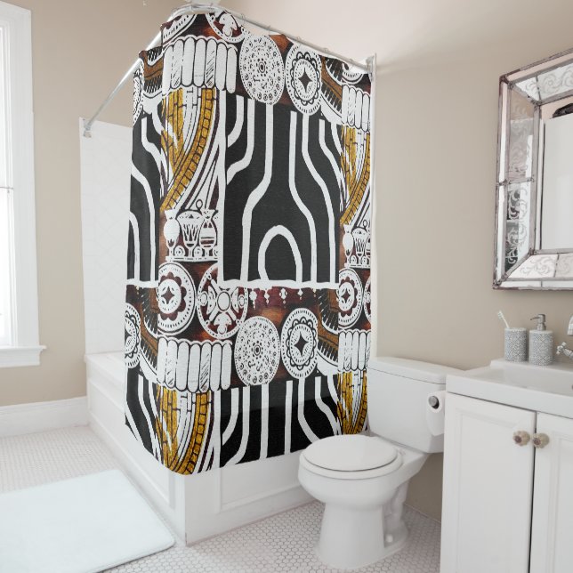 Contemporary African Design Print Shower Curtain (In Situ)