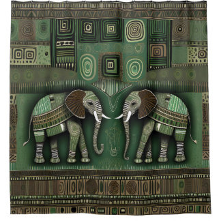 Contemporary African Elephants - Stylish Geen Shower Curtain