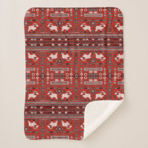 Contemporary African Sherpa Blanket -Red and White